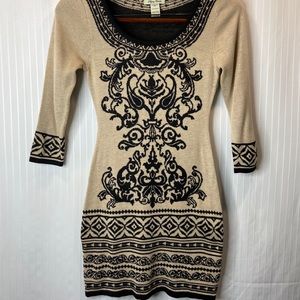 Flying Tomato Knit Sweater Dress Beige Black Small